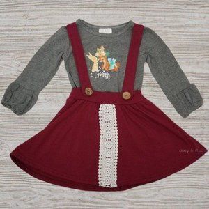 Maroon Lace Rabbit Deer Suspender Skirt Outfit Set